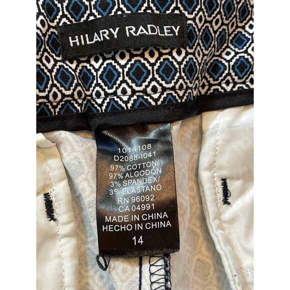 Hilary Radley Navy Blue Geometric Slim Leg Sits at Waist Cotton Capri SIZE 14 - Picture 9 of 9